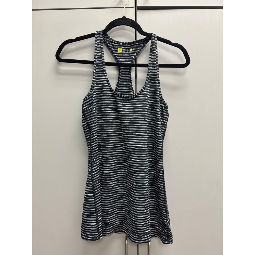Xersion Womens Slim Fit Racerback Tank Top Black White Space Dye Striped Medium